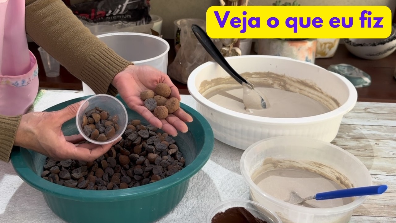 Com ARGILA EXPANDIDA e Argamassa AC3 branca | Veja o que eu fiz | VASO