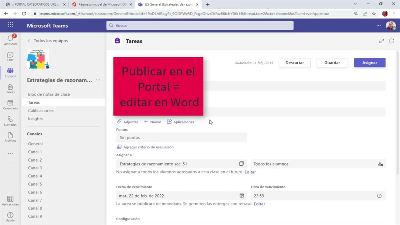 Configuración tarea en Teams