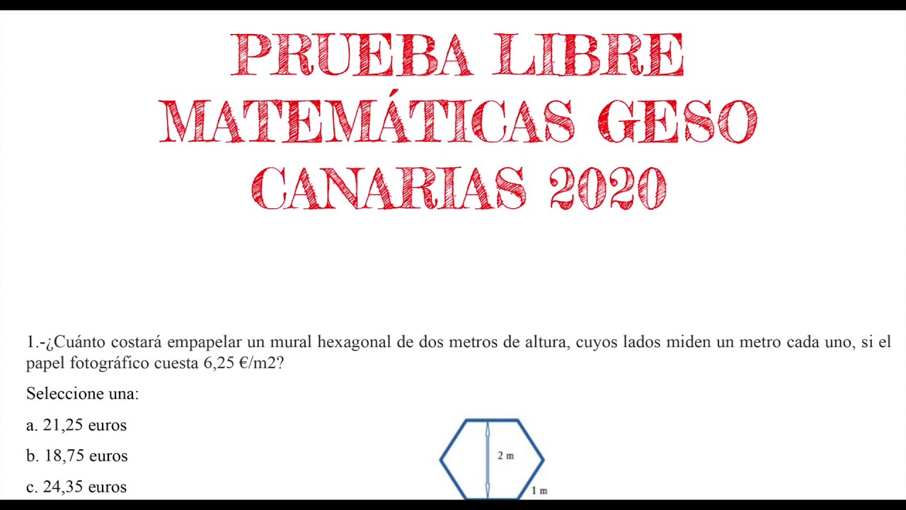 Prueba libre adultos matemáticas Canarias ESO 2020