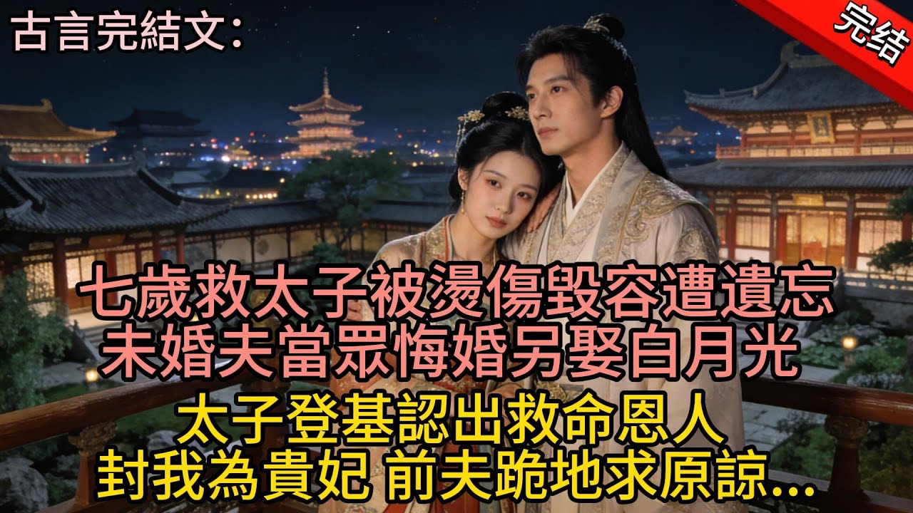 【完结文】七歲救太子被燙傷毀容遭遺忘，未婚夫當眾悔婚另娶白月光，太子登基認出救命恩人，封我為貴妃，前夫跪地求原諒。...#小说 #古风 #古言
