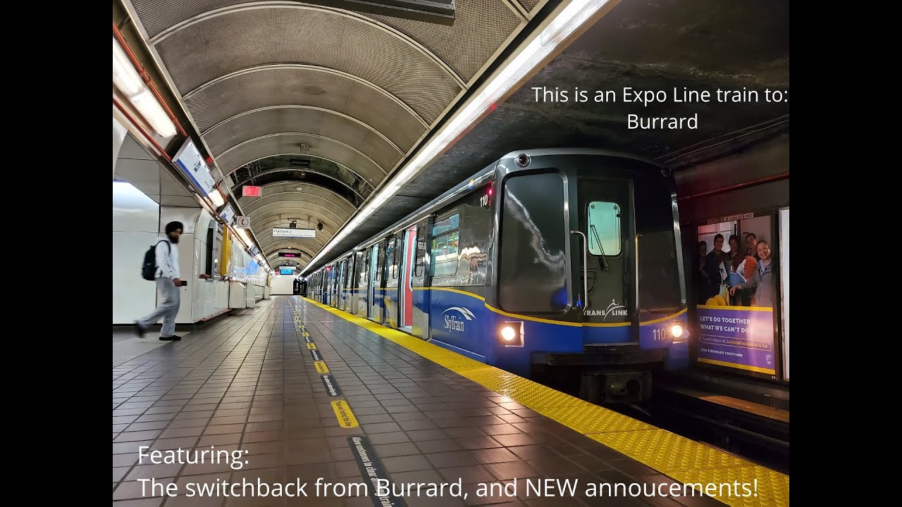 SkyTrain Expo Line ride: Trains terminating at Burrard. (Switchback, and NEW train announcements!)