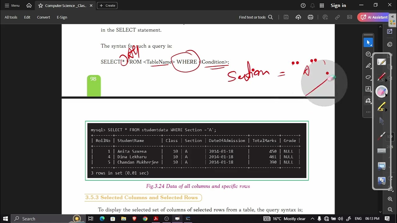 Database Part-II MySQL ||  Chapter-3( SEBA-Class-X)|| Usage of SELECT STATEMENT || #part4