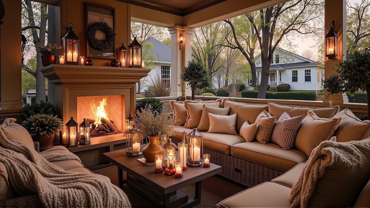Good Morning Spring Ambience 🌿 Cozy Fireplace & Gentle Nature Sounds for Relaxation