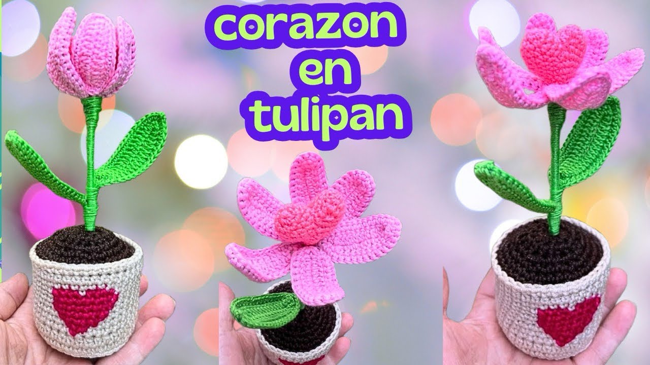 💌✨ No Es Solo un Tulipán… ¡Tiene un CORAZÓN Secreto! 💖🌷 Crochet Paso a Paso