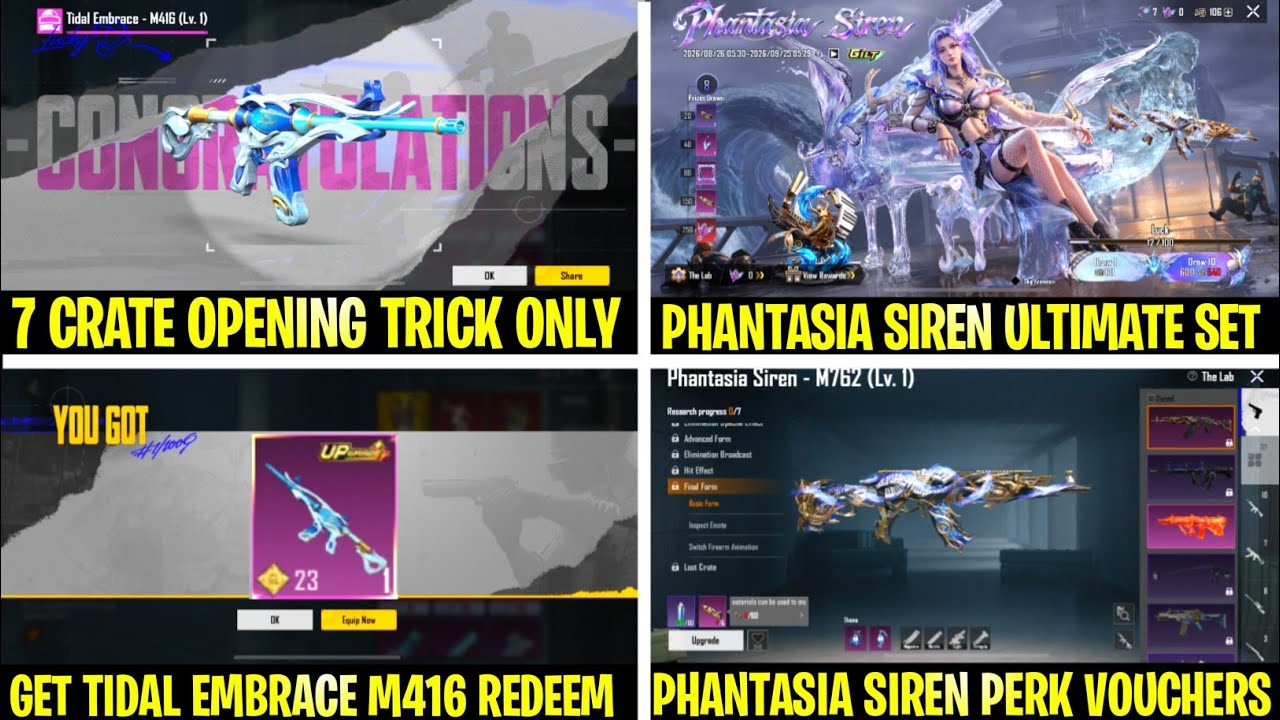No UC Crate Opening 😍 M416 Tidal Embrace Redeemed | Phantasia Siren Crate Opening 100% Free Luck98%