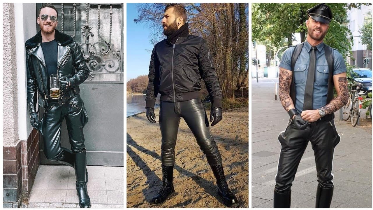 Crazy men and young boys wearing leather latex dress outfits and Leather pants outfits#2022