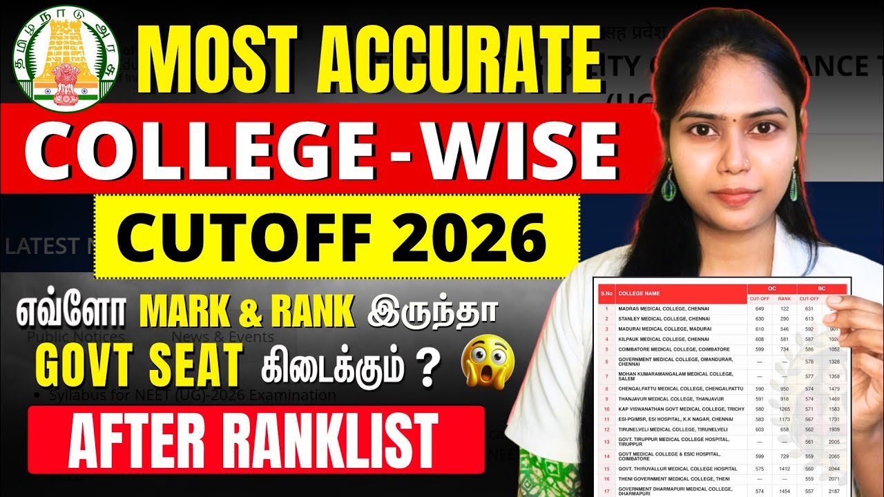 Most Accurate MBBS Cutoff by College After Rank List😱 TN Medical Selection 2026✅