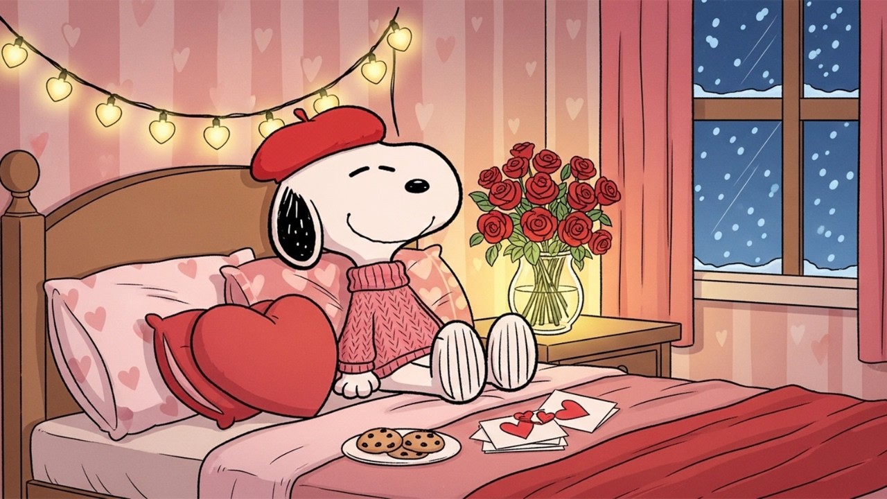 Valentine Cozy Night with Snoopy 🌹 Chill Lofi for Relax & Sleep