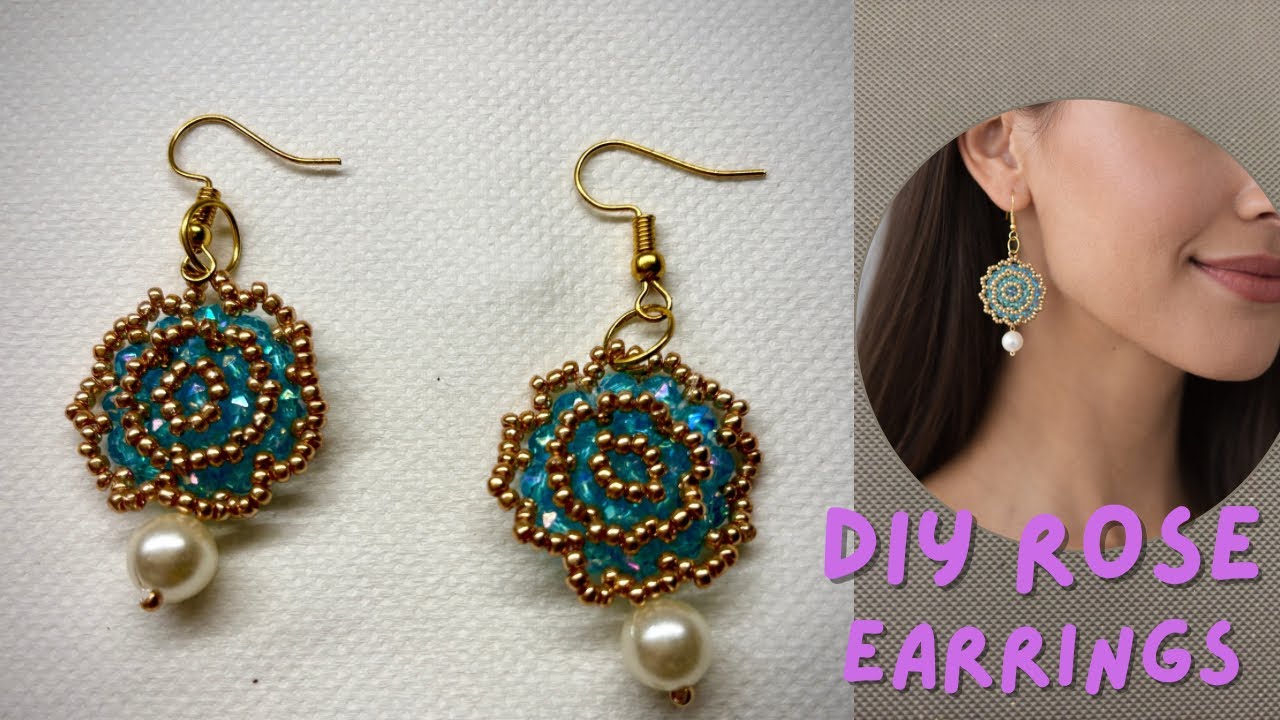 Valentine day Handmade Turquoise & Gold Beaded Earrings | Jewelry Making for Beginners