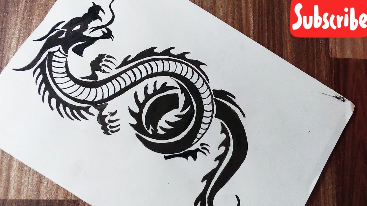 How to draw a dragon tattoo || tribal tattoo design