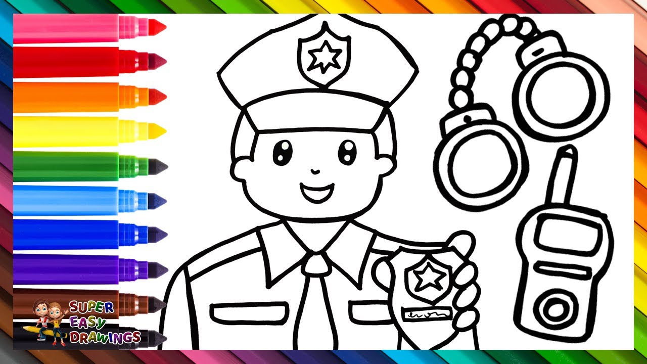 Drawing and Coloring a Police Officer with Accessories 👮📱⭐ Drawings for Kids