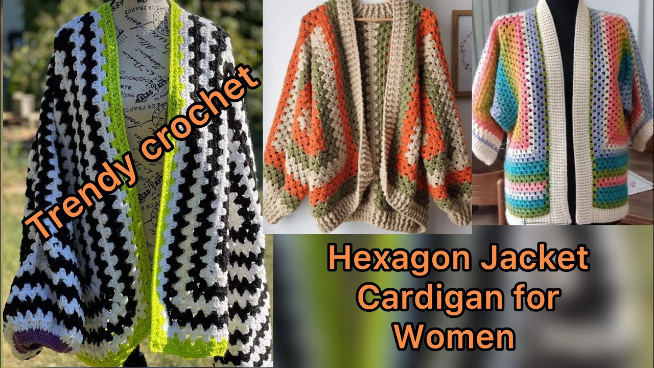 Crochet hexagon Jacket /cardigan for women جاكيت كارديجان نسائي سداسى كروشيه ج٢