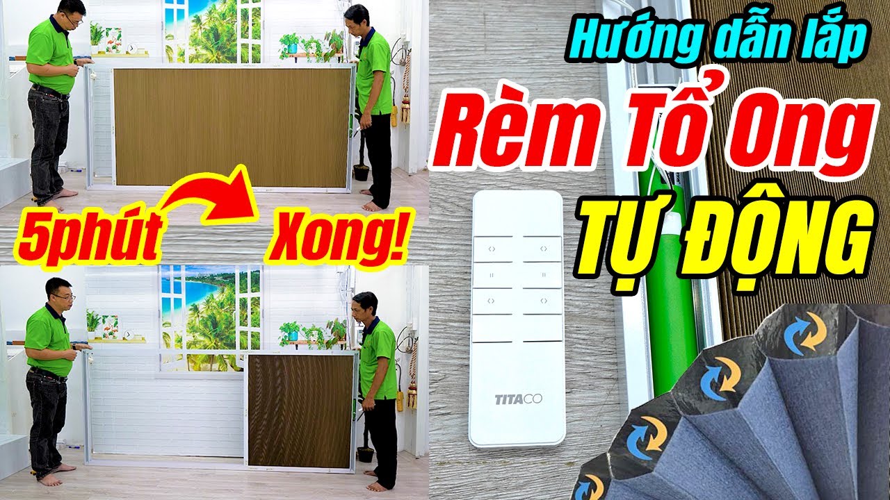 Hướng dẫn lắp Rèm tổ ong tự động, Rèm che giếng trời thông minh điều khiển từ xa | Rèm Titaco