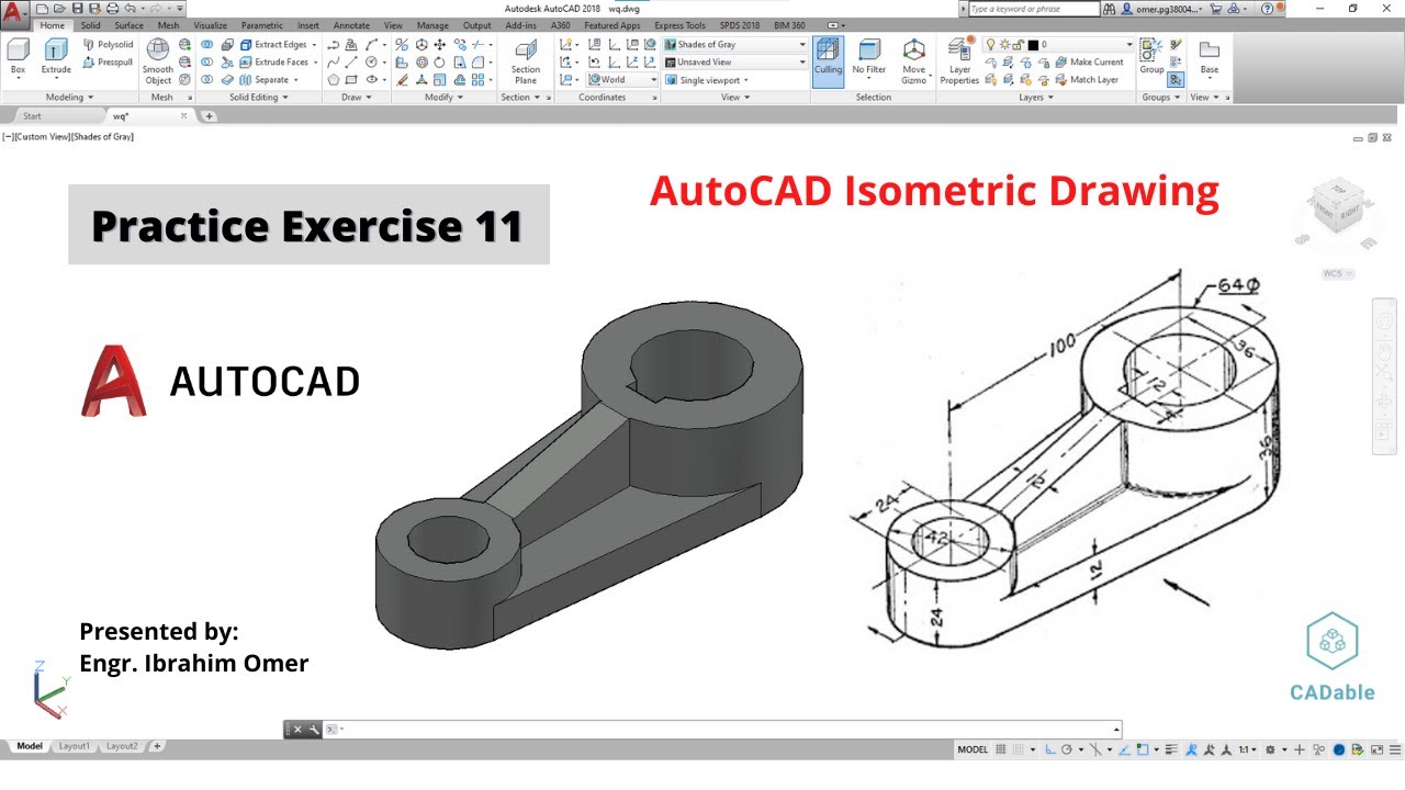 Autocad Practice Exercise 11 | Autocad Isometric Drawing | Changing Plane in Autocad 3d | CADable