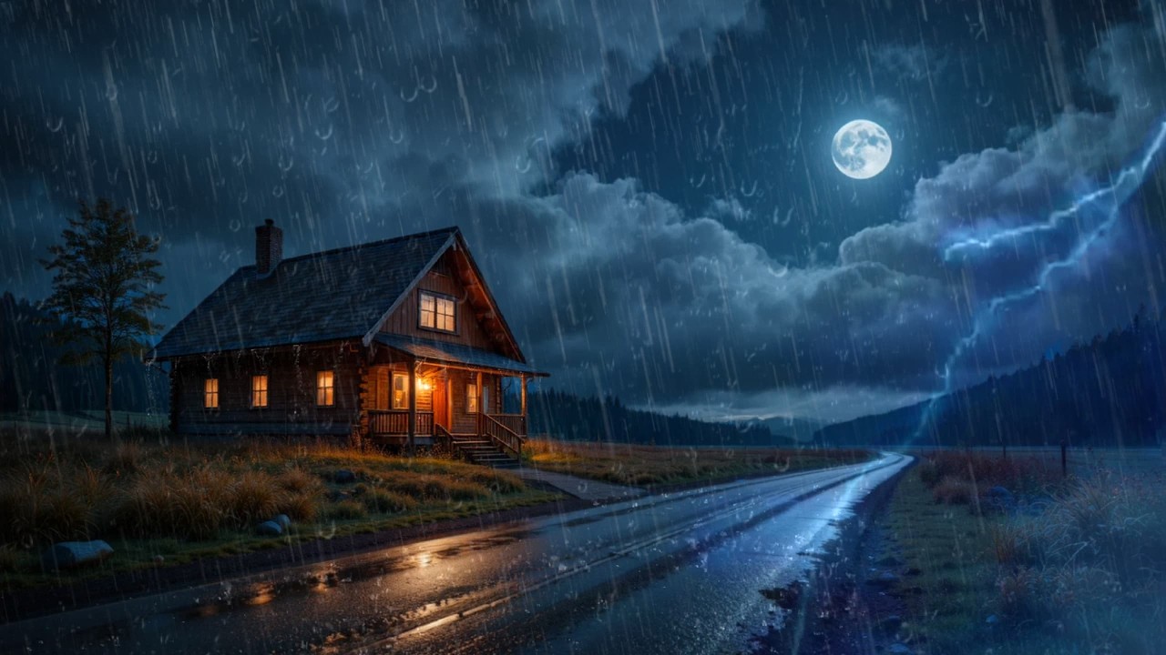 Drift Off to Sleep in the Storm with Heavy Rain on a Metal Roof and Thunder at Midnight