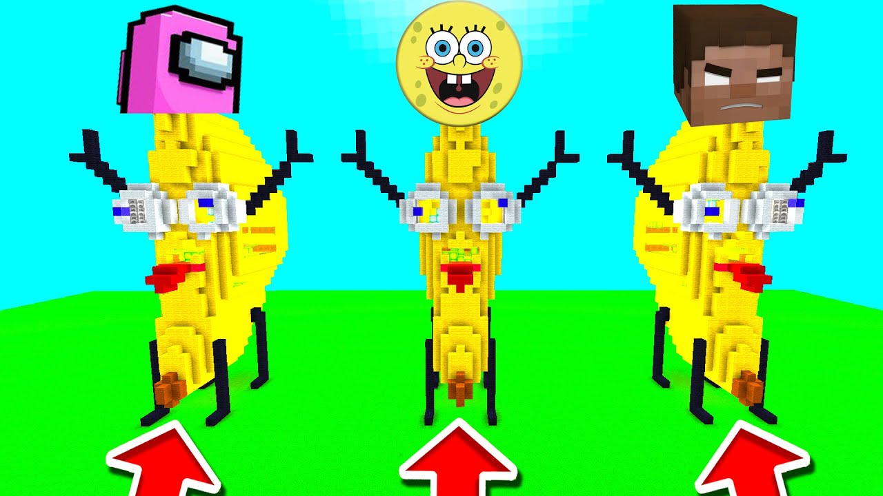 Minecraft PE : DO NOT CHOOSE THE WRONG BANANA! (Spongebob, Herobrine & Among Us)