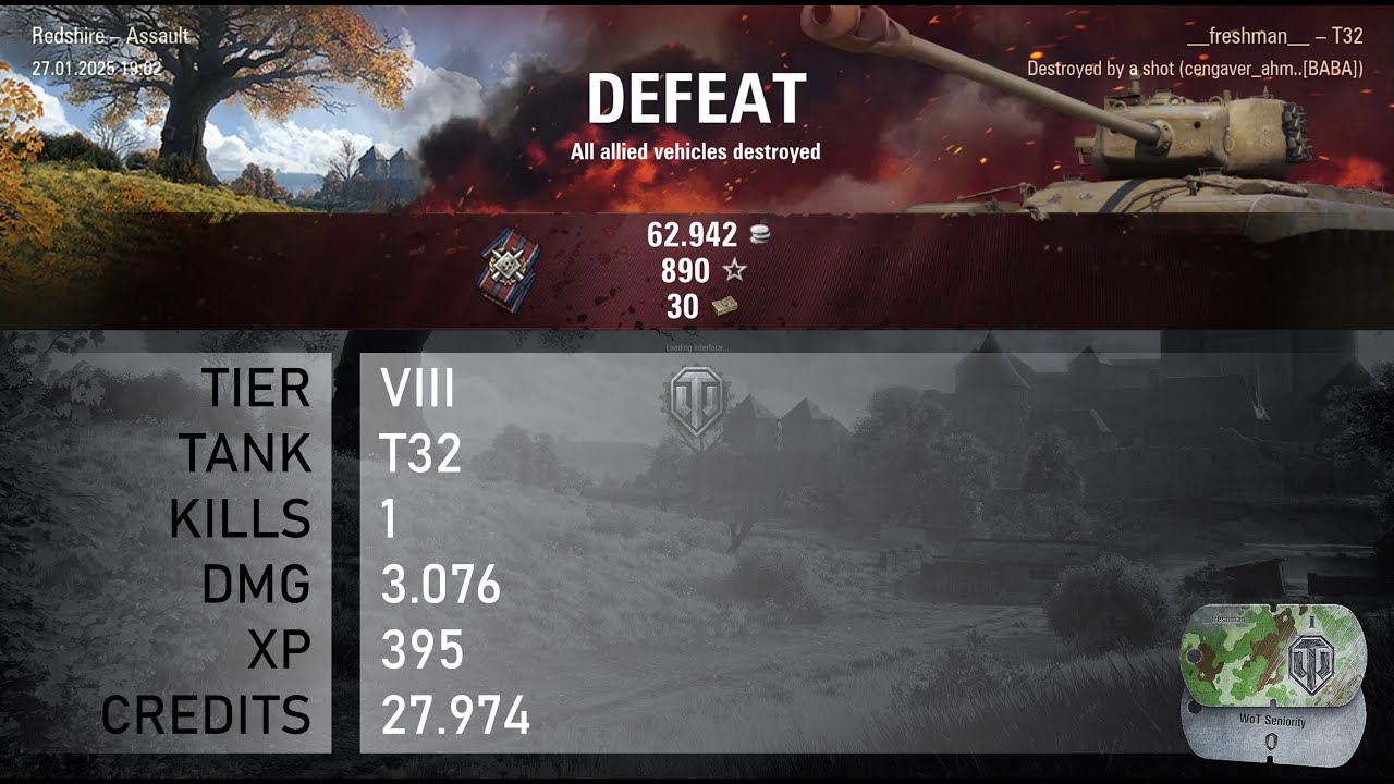 [1765] T32 / 1 kill / 3.076 dmg / 395 xp / 27.974 credits || World of Tanks