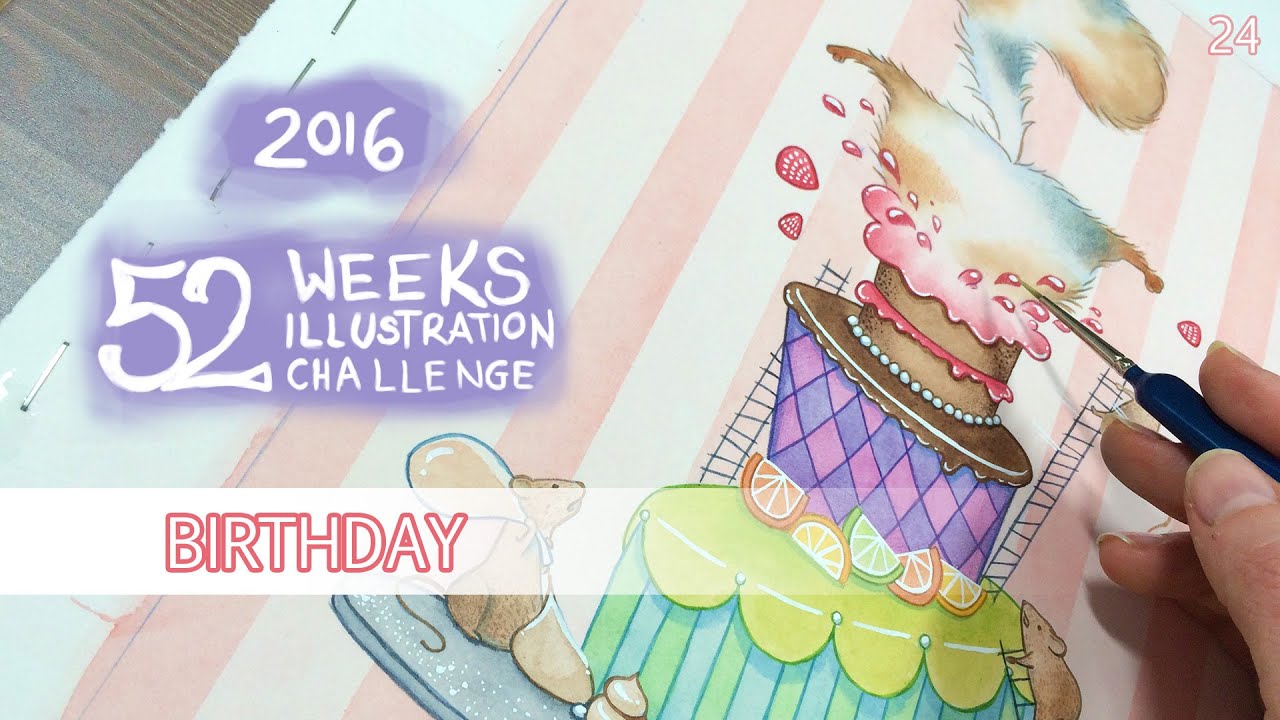 Birthday Cake - Watercolor Speedpaint (52 Weeks Illustration Challenge - week 24)