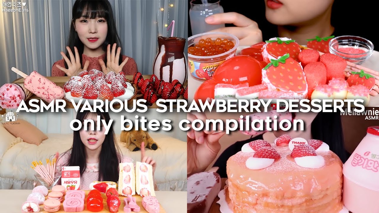 ASMR VARIOUS STRAWBERRY DESSERTS COMPILATION *ONLY BITES*