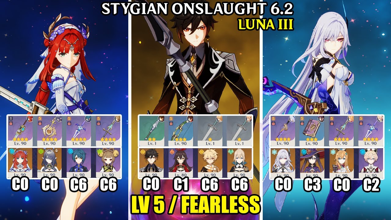 New Stygian Onslaught 6.2 Luna III - Lv 5 Fearless | C0 Nilou C0 Zhongli C0 Skirk | Genshin Impact