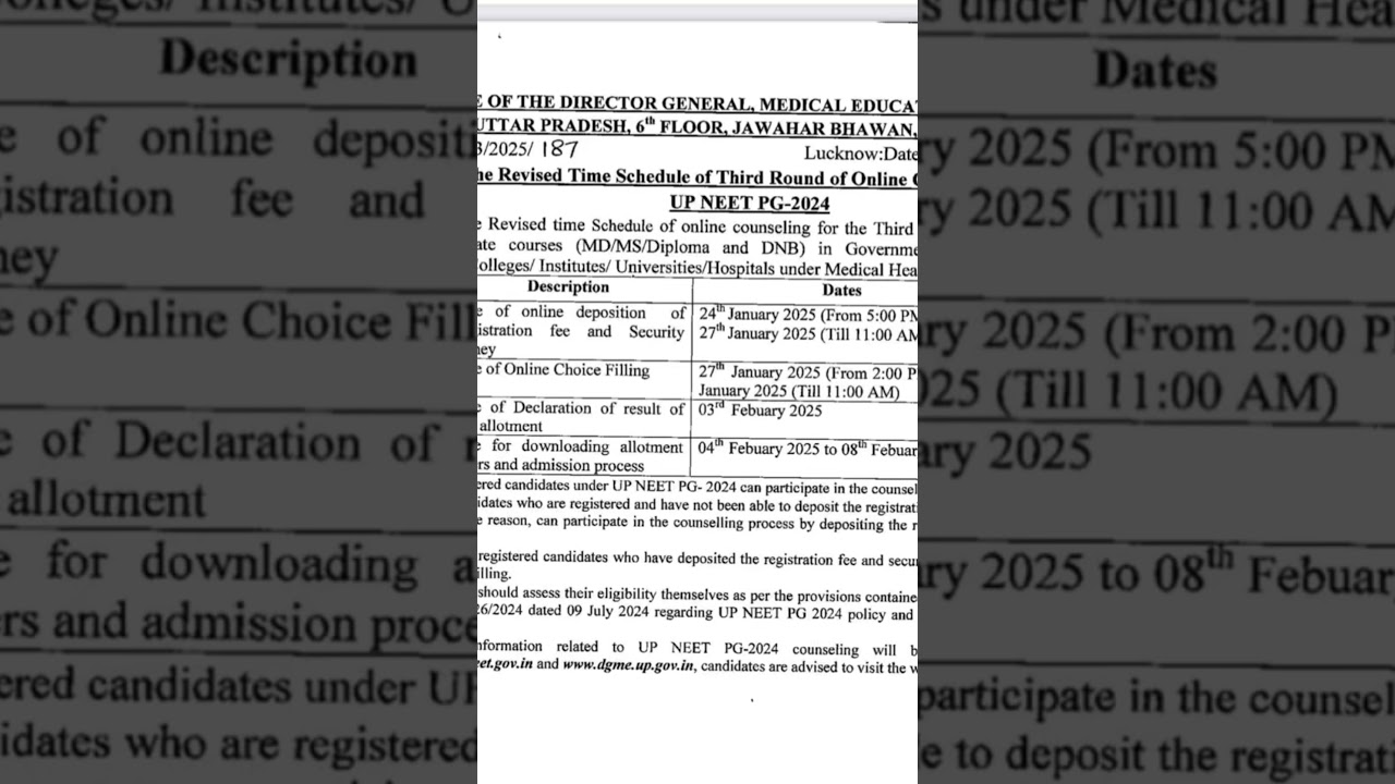 UPNEET PG Counselling 2024: Third Round Schedule Revised #NEETPG2024 #NEETPG #UPNEETPG2024 #UPNEETPG