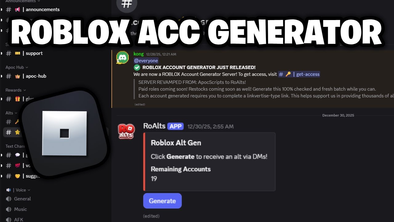 Roblox Alt Account Generator 2026 - Free Discord Server