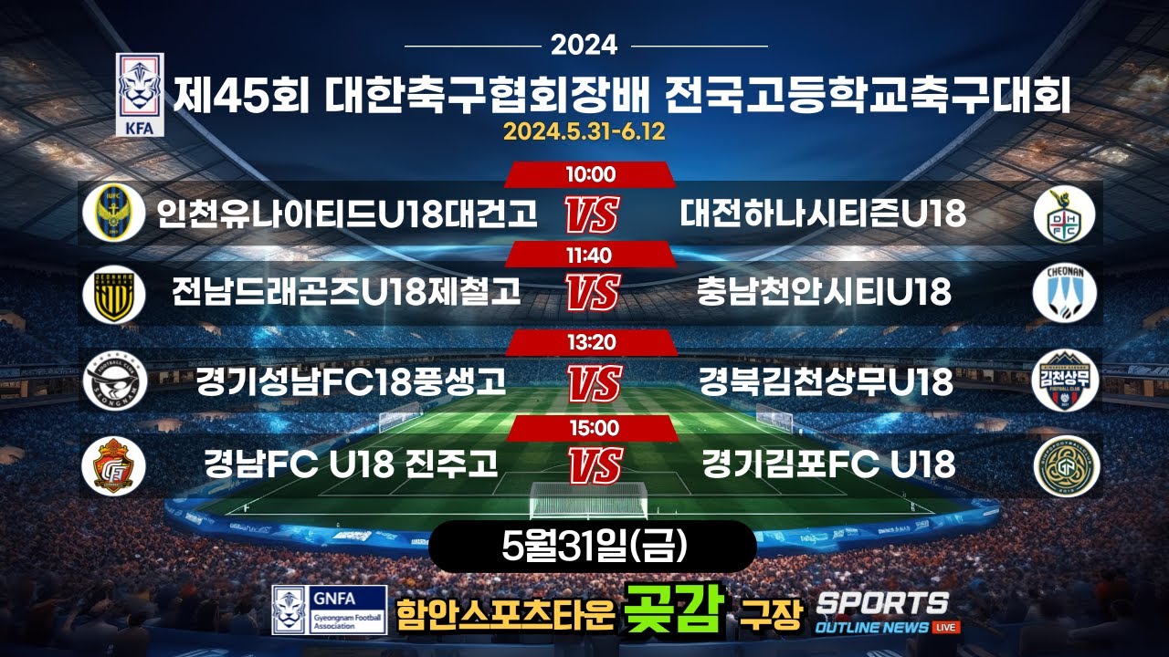 [제45회대한축구협회장배전국고등학교축구대회] 5월31일(금) 조별리그 1일차_함안스포츠타운 곶감구장#대한축구협회장배 #스포츠아웃라인뉴스