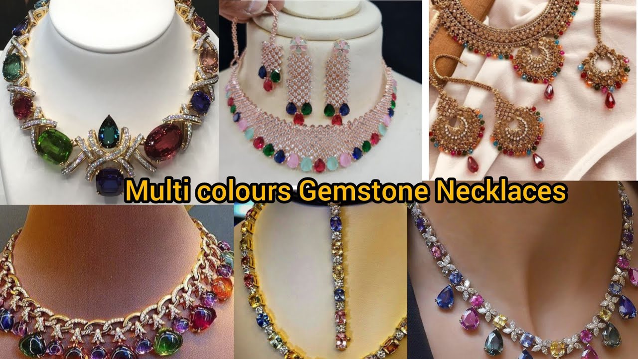 Multi colours Gemstone Necklaces for Wedding  party||#gemstonenecklace#jewellery