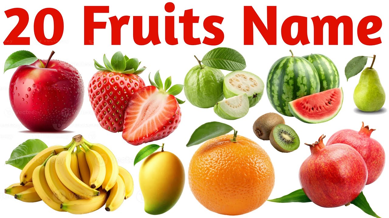 बच्चों के लिए 20 Fruits Name | Learn Fruits Names in English & Hindi | Kids Learning Video