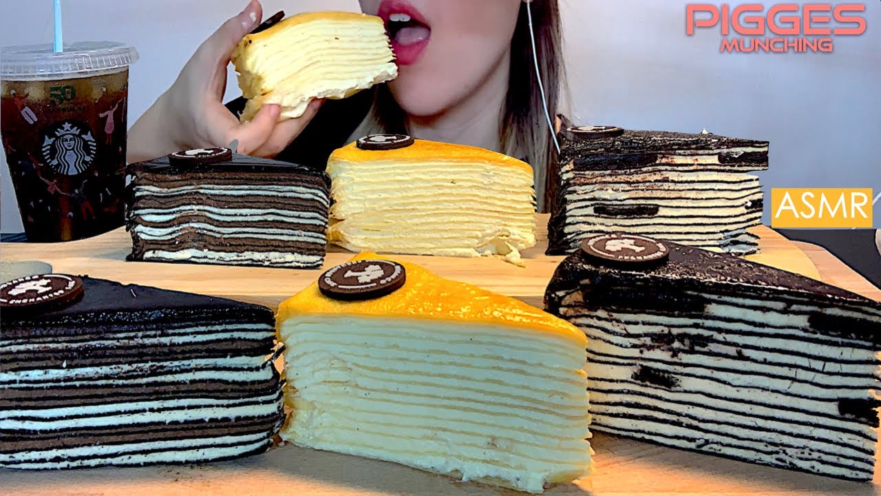 ASMR CREPE CAKE (Chocolate, Oreo, Vanilla) Eating with Hand | Dessert Eating Sounds