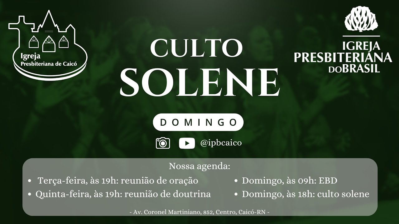 CULTO SOLENE - DOMINGO - 11/01/2026 - Pb. MIGUEL & Pr. FELIPE