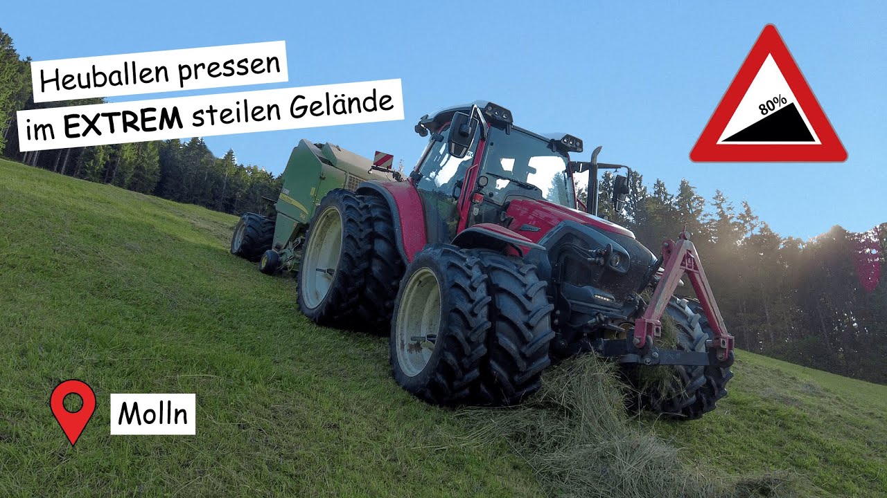 Heu pressen im EXTREM steilen Gelände | Lintrac 110 | John Deere 568 MultiCrop