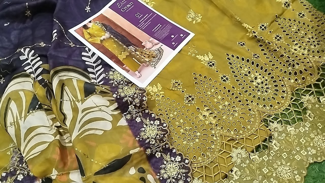 APPLIQUEKARI💕ELAYA PRINTS🌼LUXURY APPLIQUE LAZERKARI EMBROIDERED SHIRT WD EMB LAWN CUTWORK DUPATA🛍️🛍️