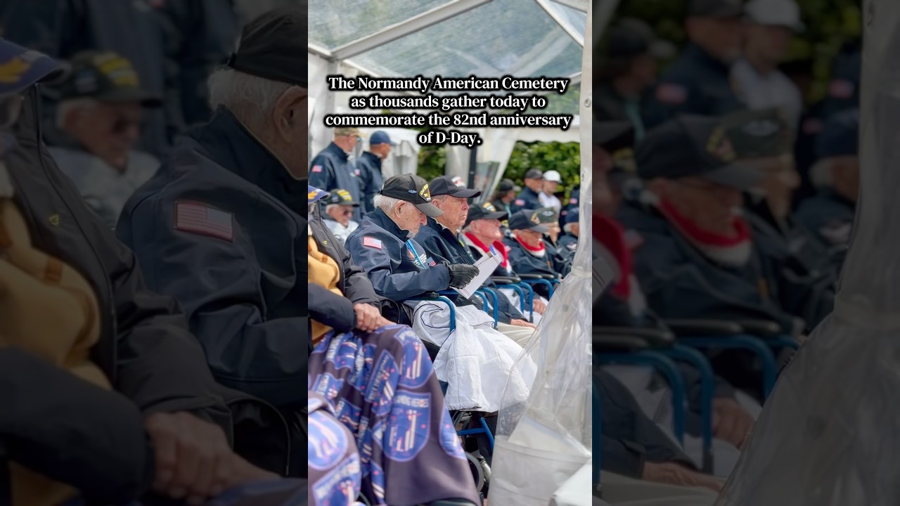 Normandy American Cemetery as thousands gather today to commemorate the 82nd anniversary of D-Day.