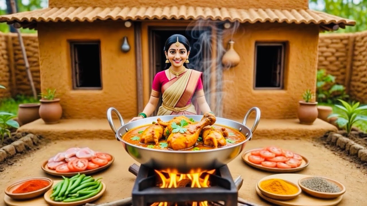 Miniature Woman Cooking Chicken Curry 🍗🥘| Tiny Kitchen Village Recipe 