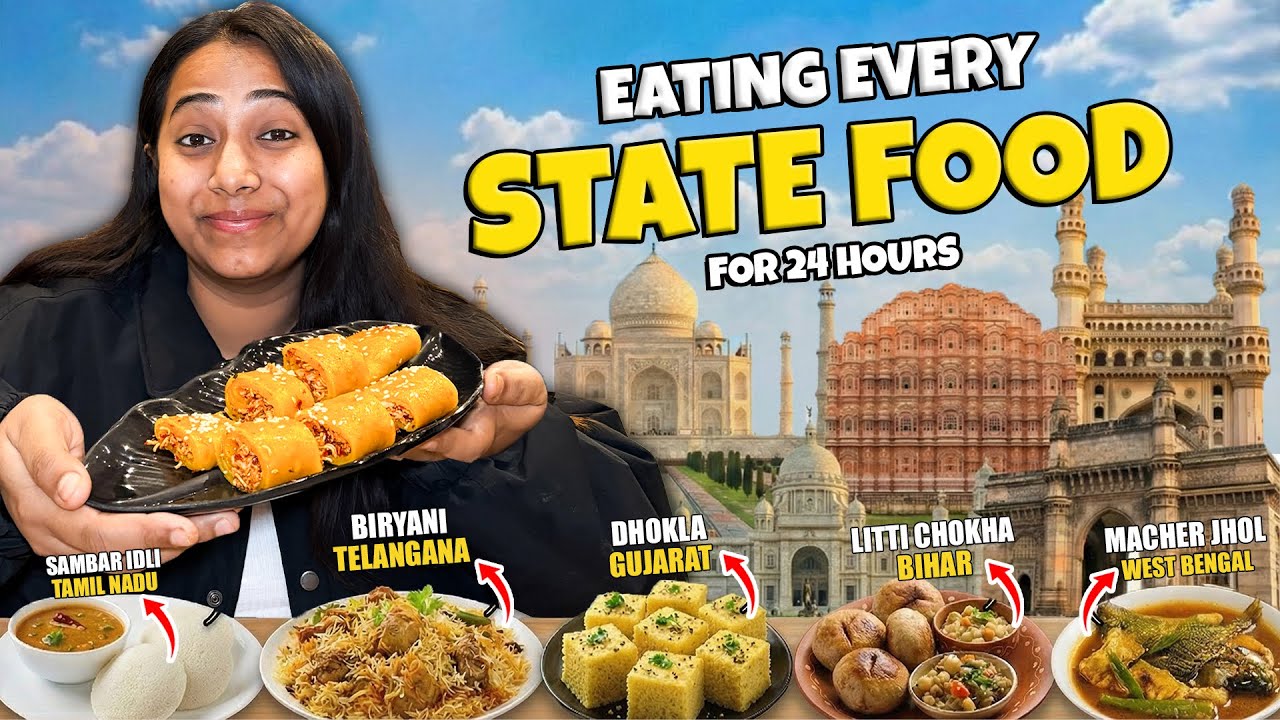 Eating every INDIAN STATE FOOD for 24 Hours !