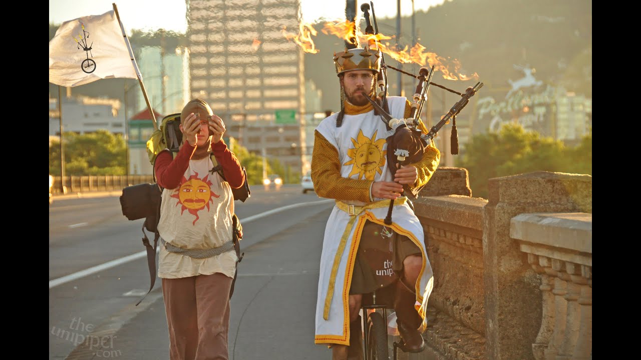 Monty Python and the Holy Grail Performed on Flaming Bagpipes and Unicycle in Portland, OR
