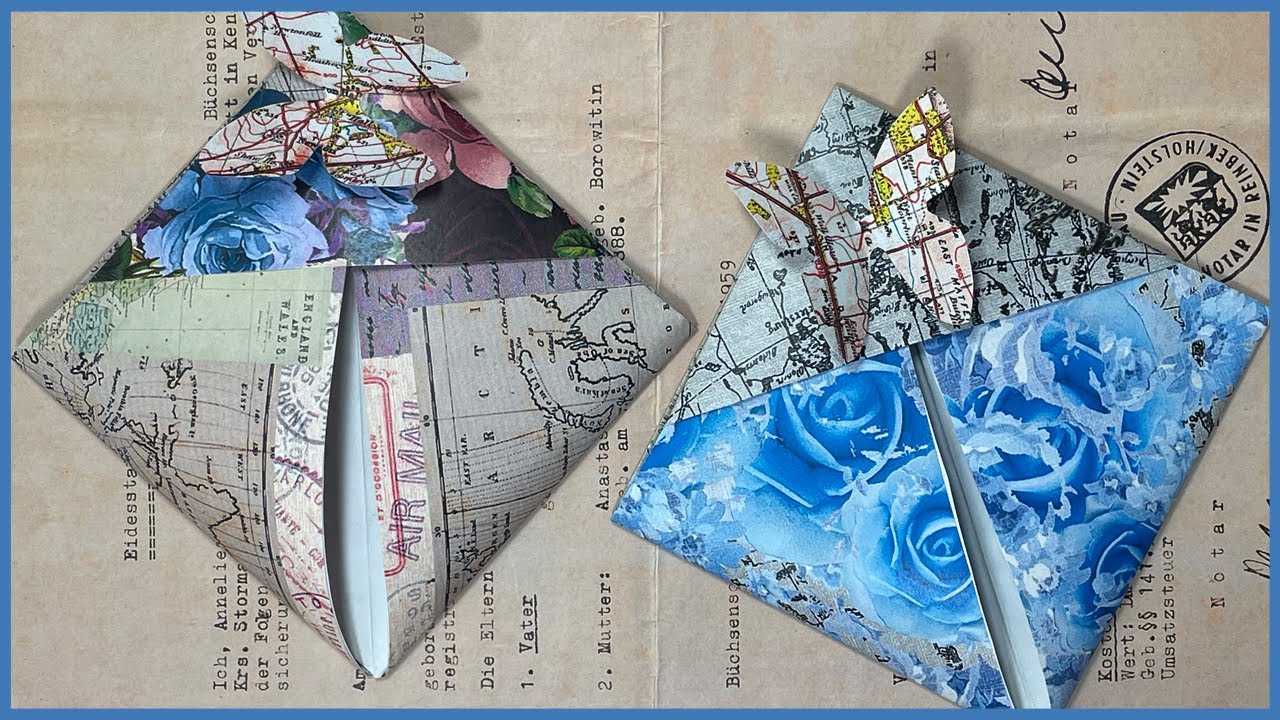 💙🦋How to fold ORIGAMI paper pouches storage pockets | DIY paper origami tutorial ephemera storage