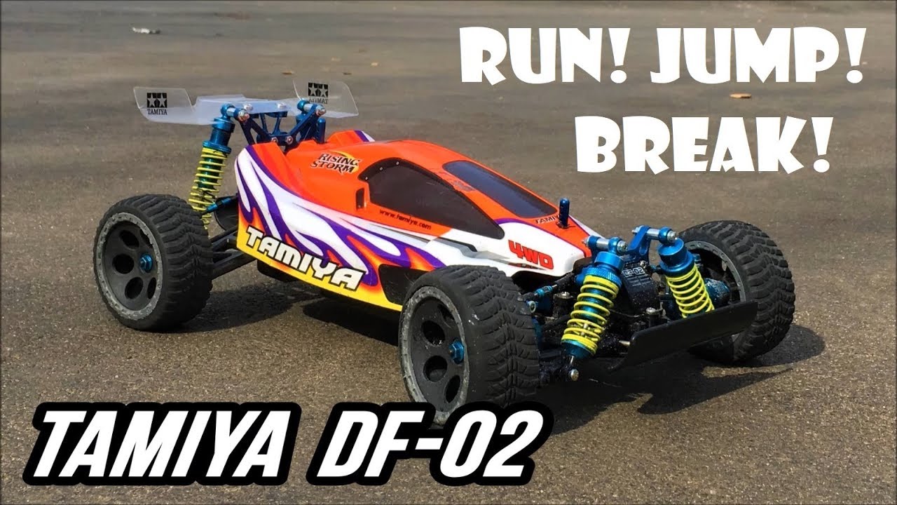 TAMiYA DF-02 Brushless! Run! Jump! Break! Heavily Upgraded Rising Storm on Tarmac!