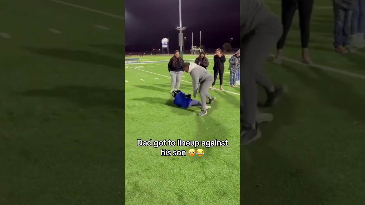 Dad got the chance to tackle his son 😯 😅 (via @GaryEnriquez22) #dad #football #funny #son #wow