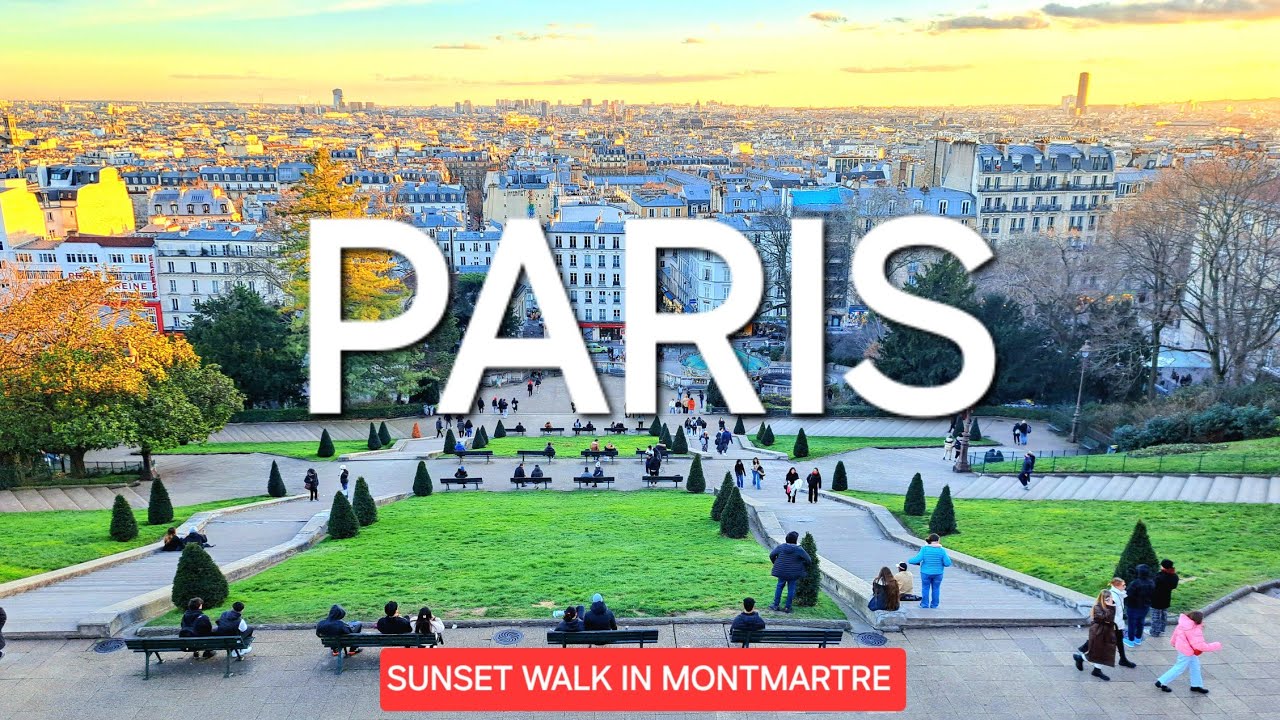 Paris, Montmartre , Sunset Walk 4K - with Captions