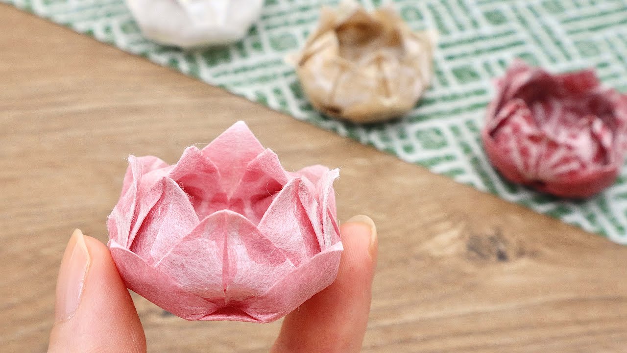 【初心者必見】100均で簡単！一枚折り紙で作る美しい蓮の花の作り方｜糊なしDIY｜Origami Lotus Flowers｜AyaWangPaper