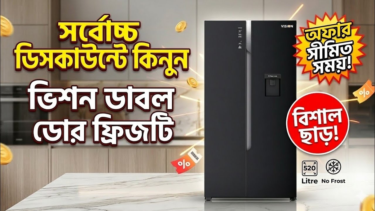 ধামাকা ঈদ আফার//সর্বোচ্চ ডিসকাউন্টে কিনুন ভিশন ডাবল ডোর ফ্রিজটি।। Vision 566) tr Refrigerator //