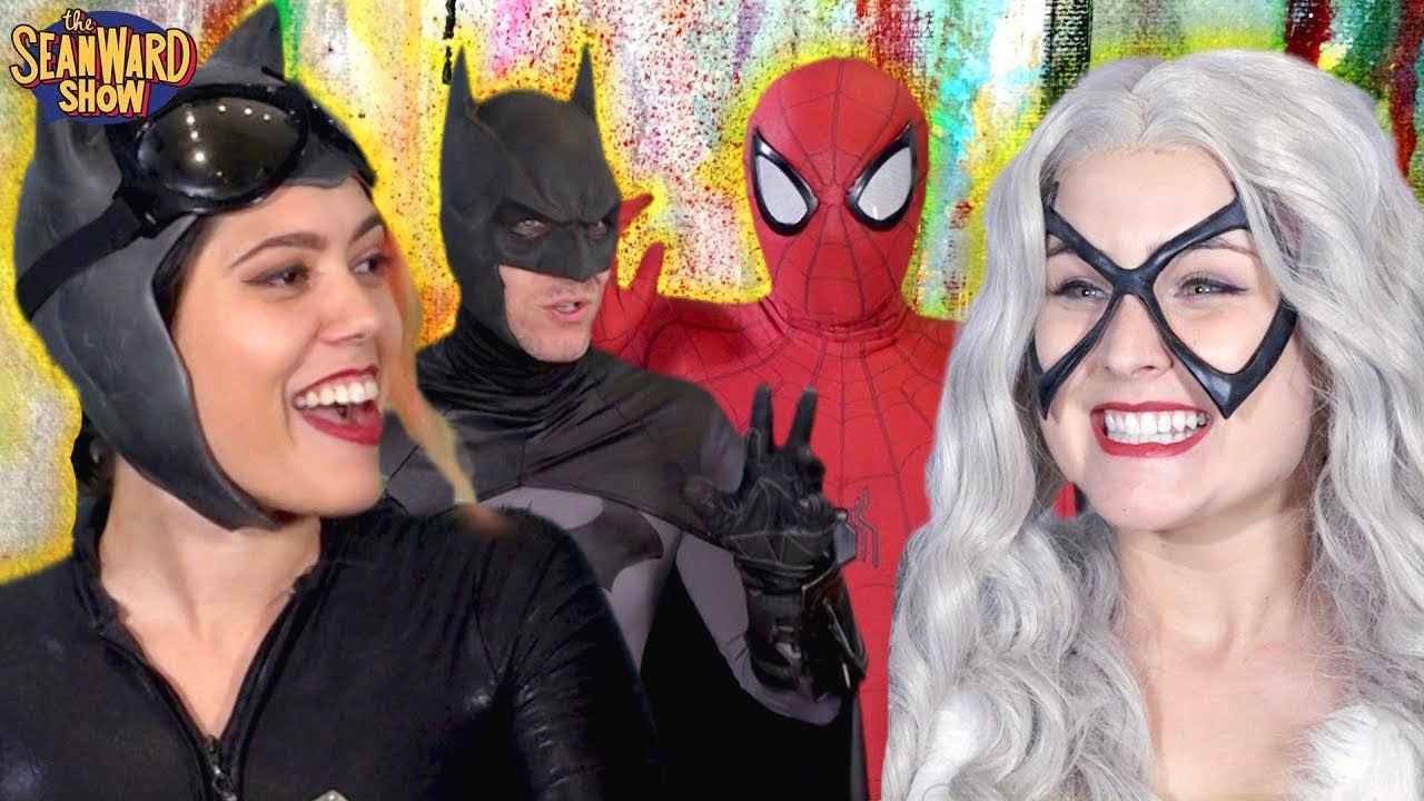 SPIDER-MAN & BATMAN CAT BATTLE vs Catwoman & Black Cat! Superhero Parody Movie - The Sean Ward Show