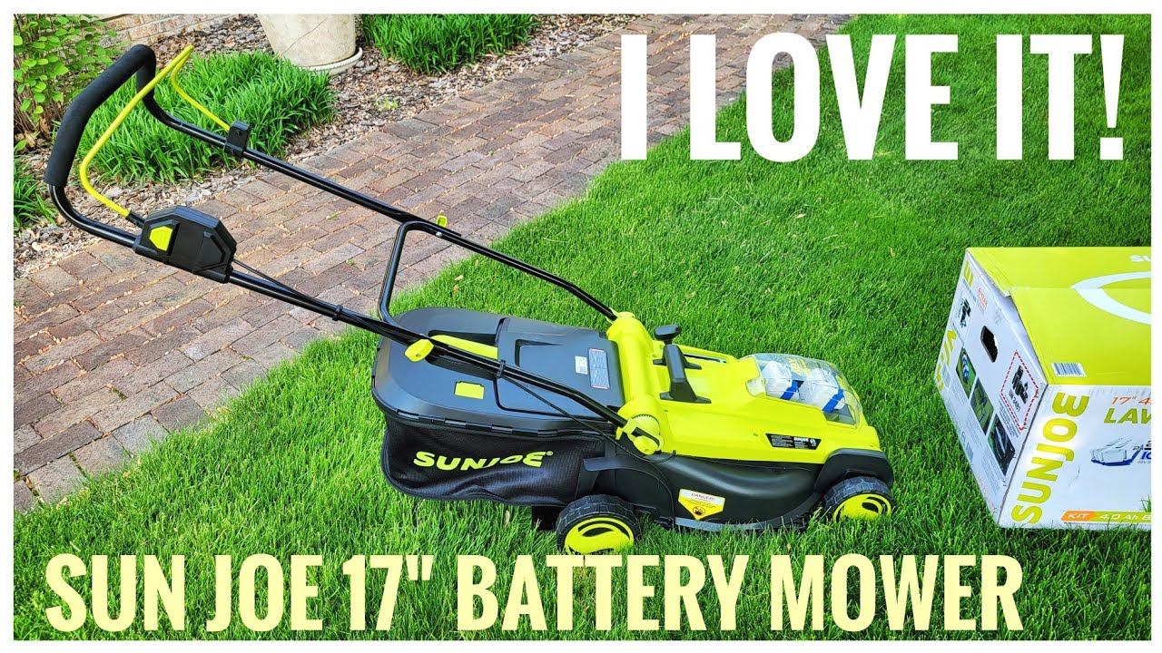 REVIEW Sun Joe 24V / 48 Volt 17 Inch Battery Lawn Mower 17LM   I LOVE IT!