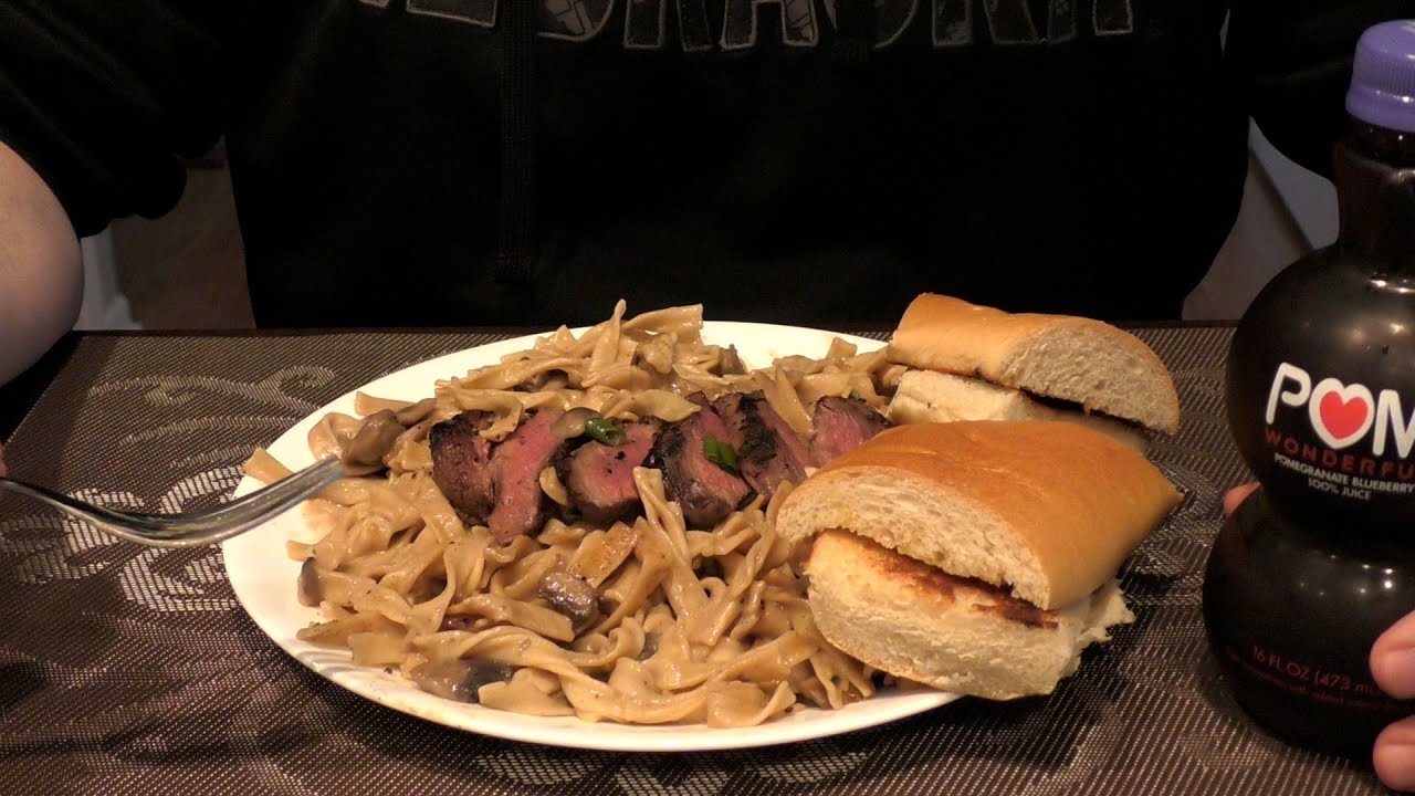 ASMR: Eating Flat Iron Steak Stroganoff (No talking)