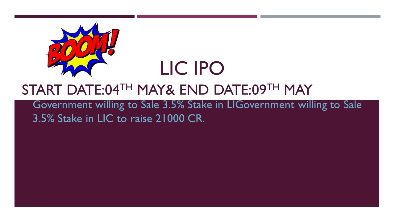 LIC IPO Start Date-04th May End Date-09th May 2022
