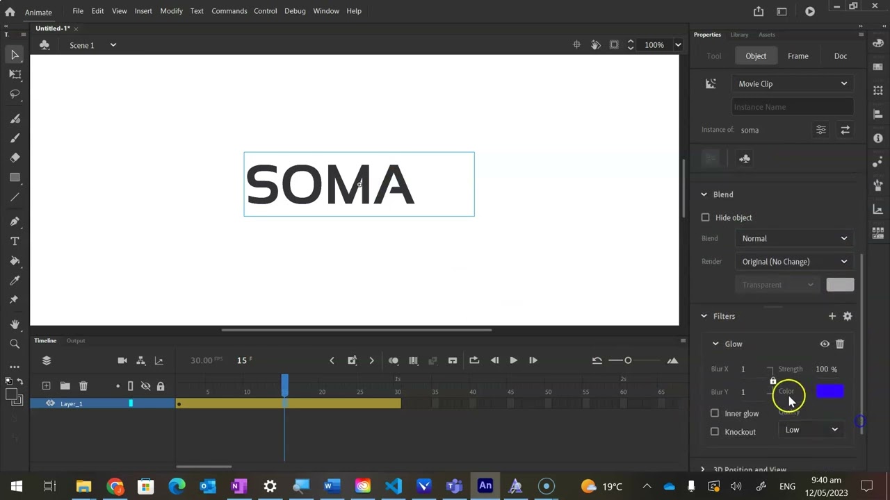 How to create a glow effect on a title in Adobe  Animate 2023