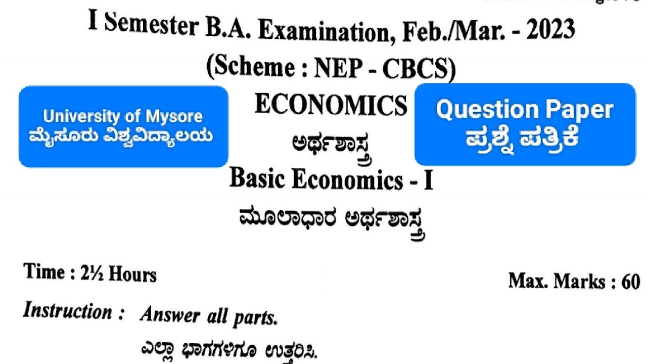Basic Economics -I Question Paper University of Mysore Feb/March-2023