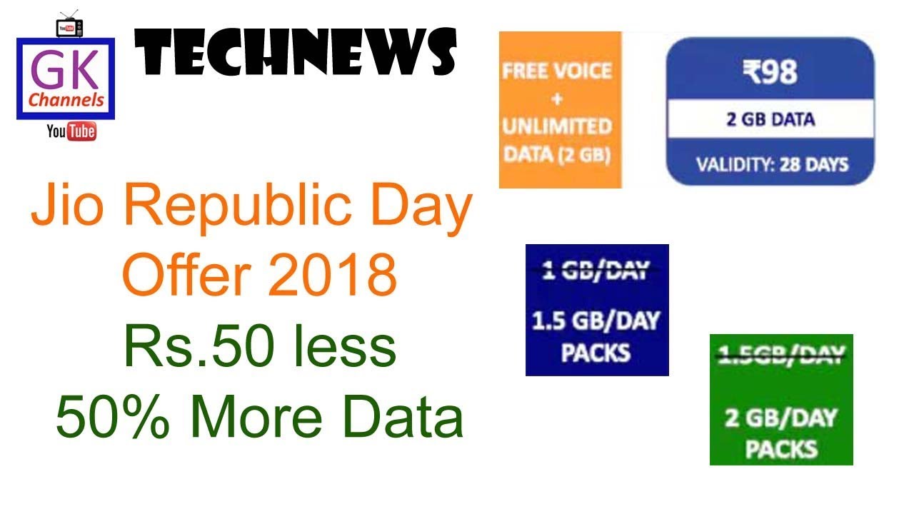 Jio Republic Day Offer 2018 Rs 50 less 50% More Data